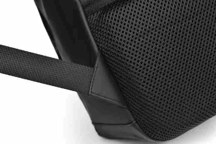 Large black waterproof backpack with 40 litre capacity and PU leather construction