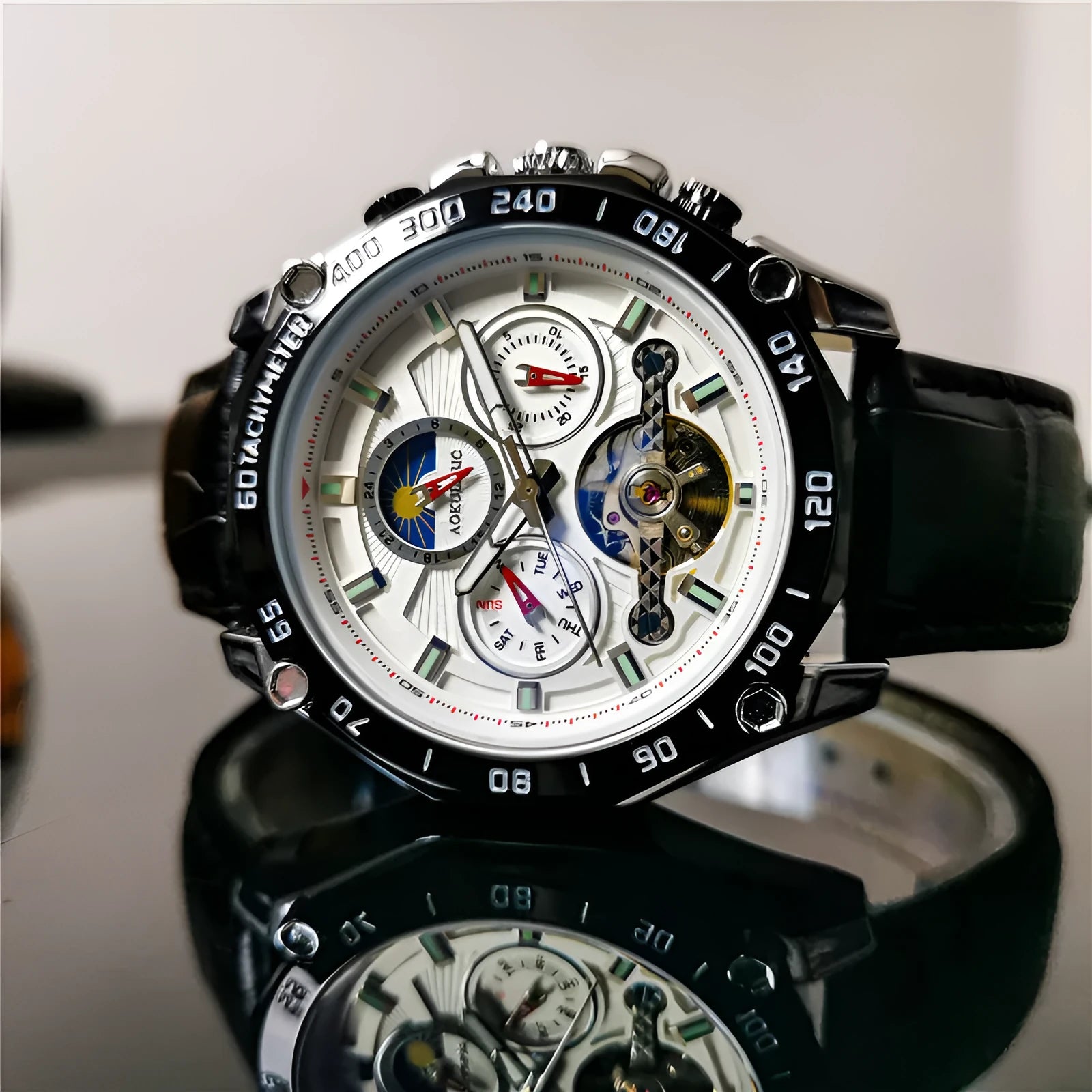Automatic mechanical men's watch with 12mm thickness in multiple colour case and dial combinations