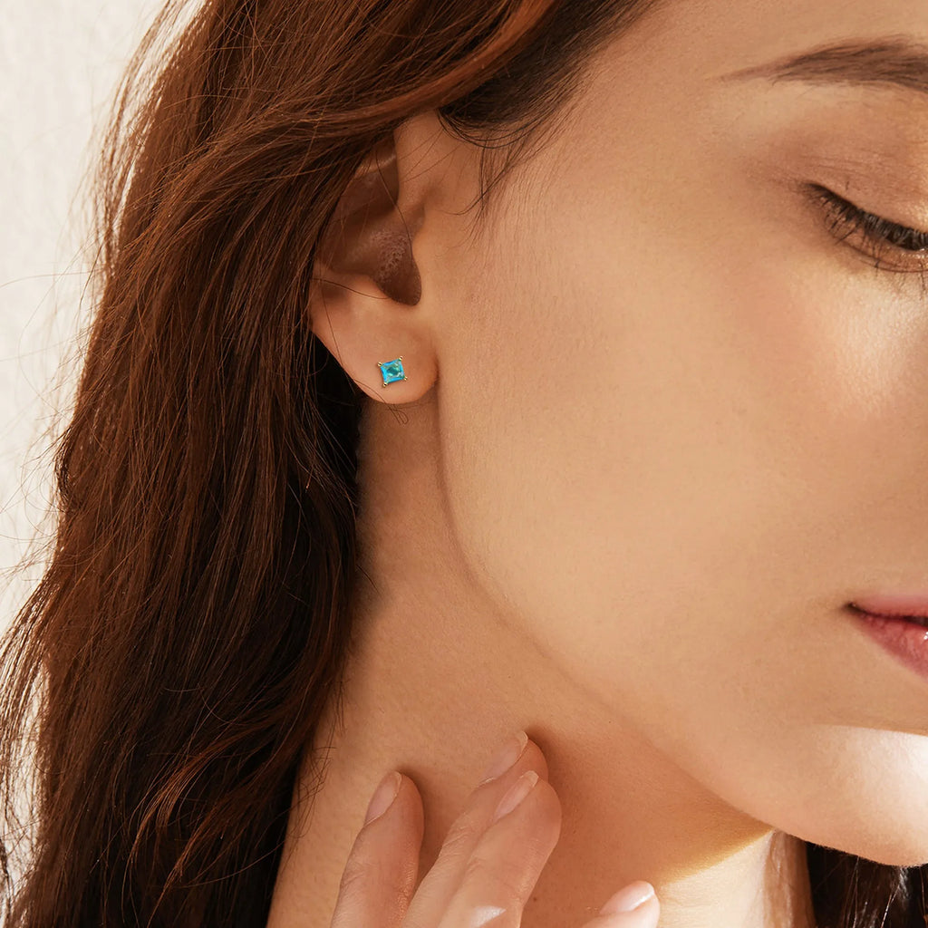 Gold-plated brass earrings with pear-shaped and drop-shaped zircon stones in candy colours