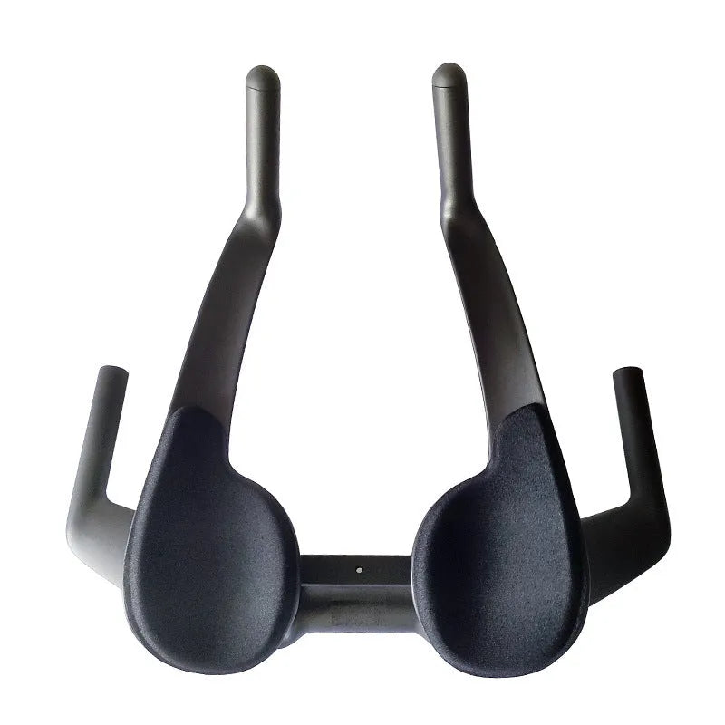 Black carbon fibre TT timing handlebars for road and time trial bikes, showing aero arm rests.