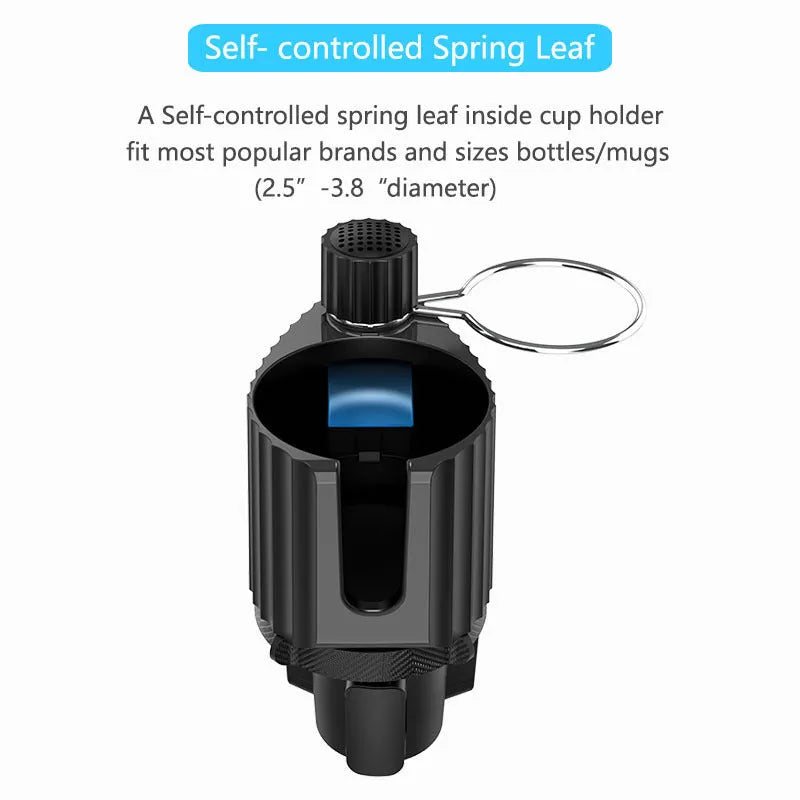 Green car drink and kettle holder with integrated mobile phone slot, showing compact plastic design.