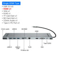 Grey ten-port hub docking station with cooling bracket showing HDMI, VGA, and USB ports