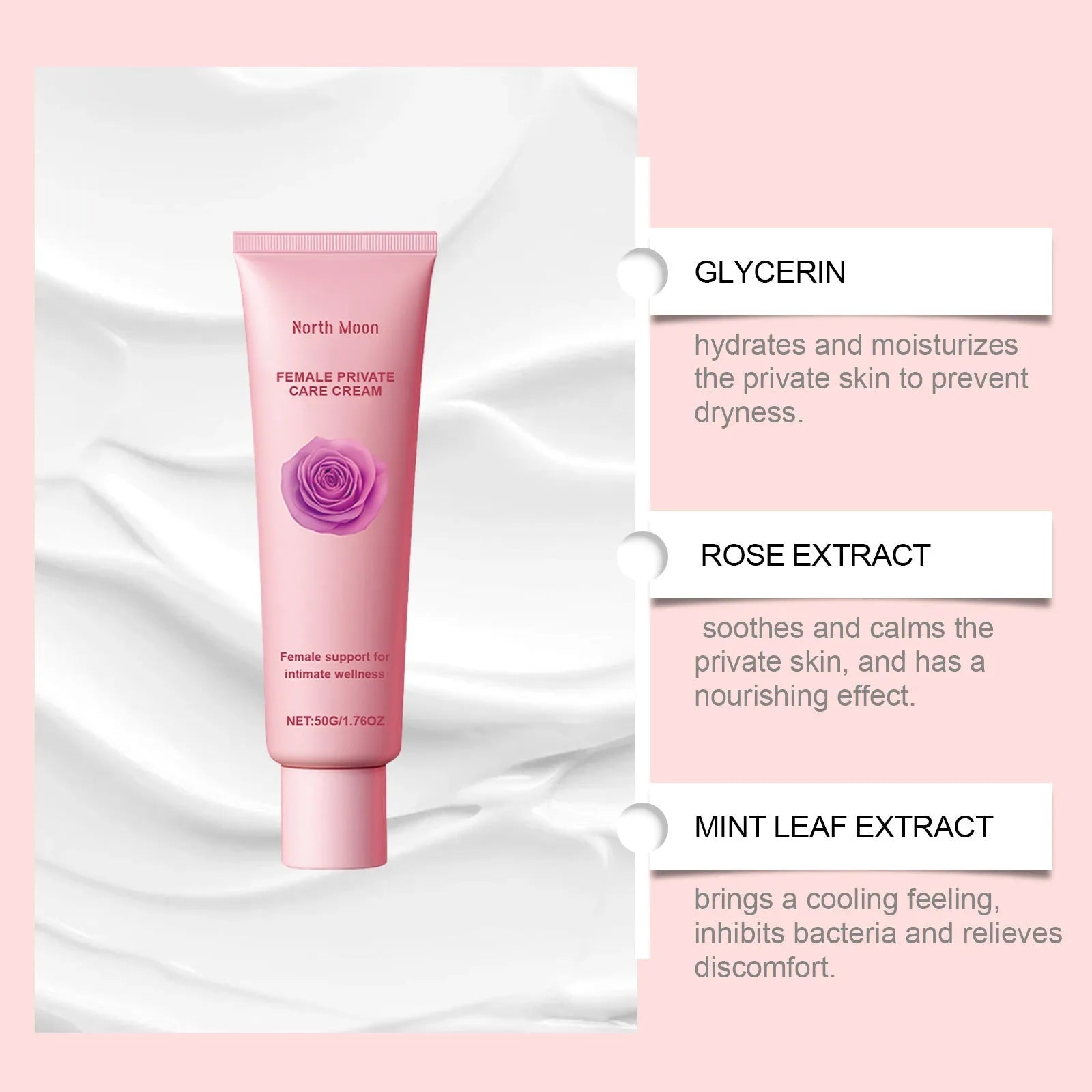 Gentle Care 50g moisturising cream in container for dry skin with glycerine and rose extract