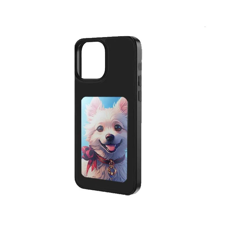 Black DIY display screen phone case with mirror finish for iPhone 13 to 15 series