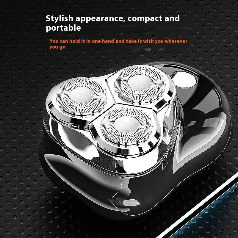 Electric magnetic suction floating three-blade shaver in piano black with removable cutter head