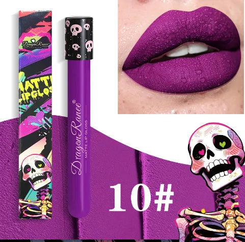 Halloween creative makeup lip gloss in skull test tube with matte gold silver finish