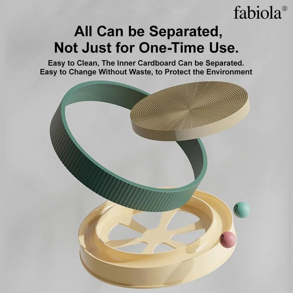 Large round cardboard cat scratching board with moving ball toys and replaceable core