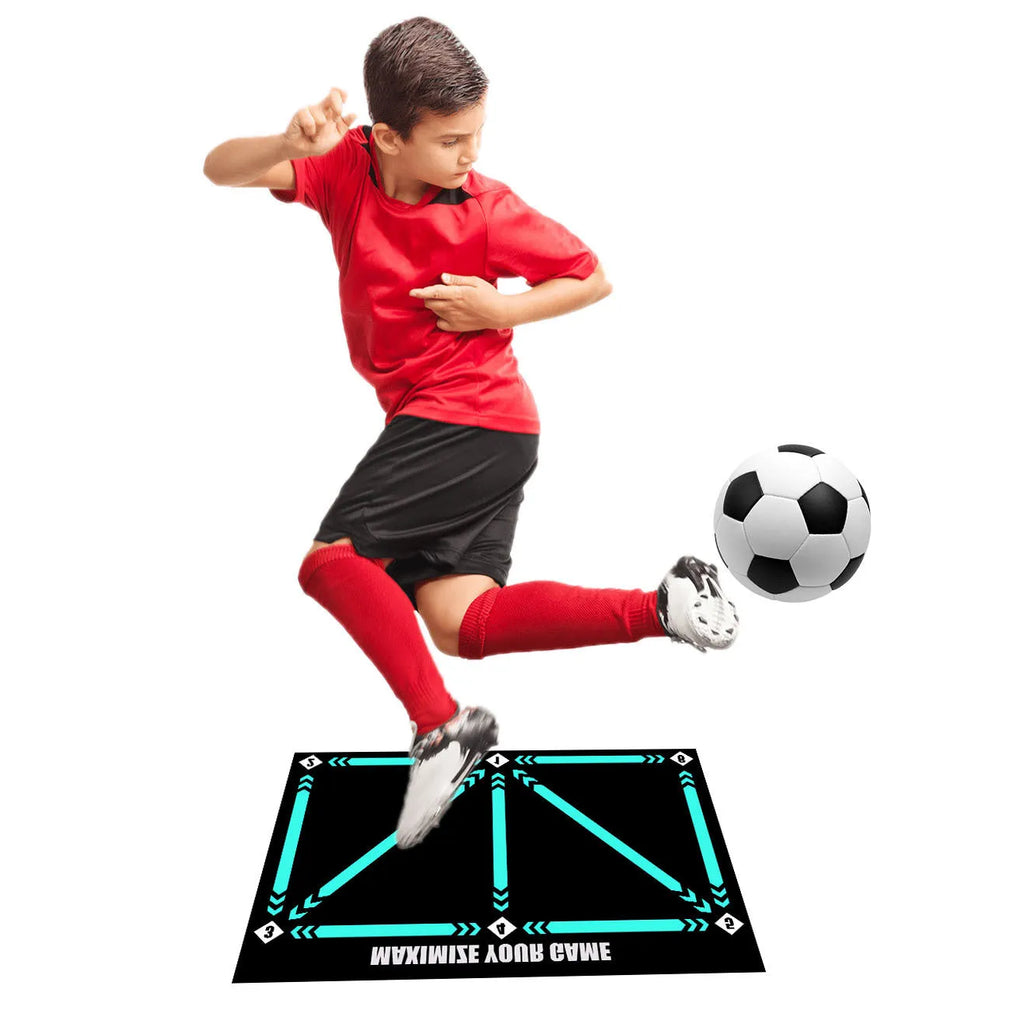 Rubber football training mat for indoor skill practice and foot basket drills