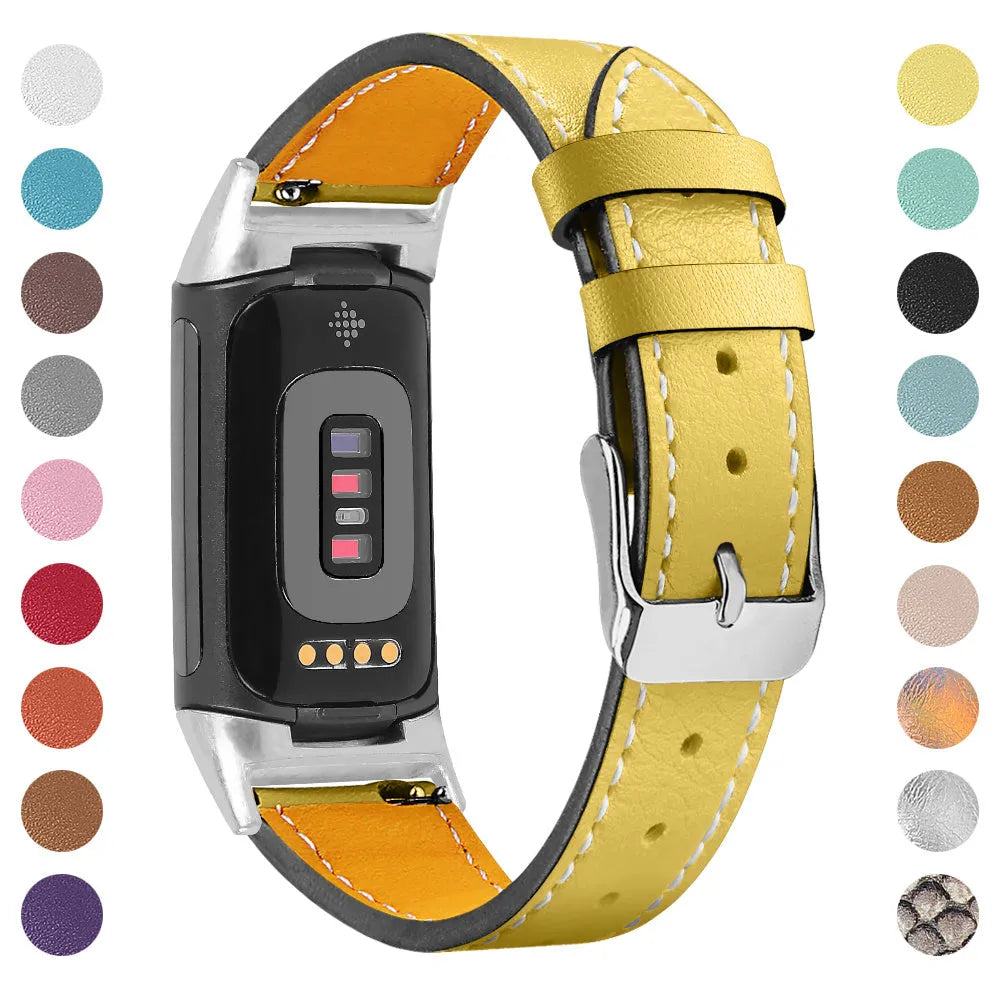 Genuine cowhide leather strap for Fitbit Charge 5 and Charge 6 in multiple colour options