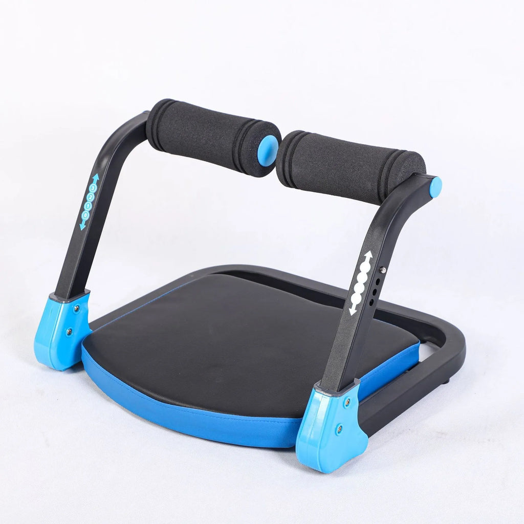 Mini multifunctional abdominal exercise device in sky blue and red colour options.