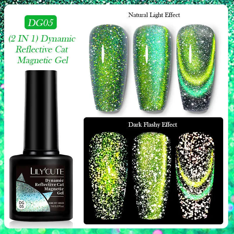 Cat eye series nail polish gel with diamond fragments and glitter in six fluorescent colour options