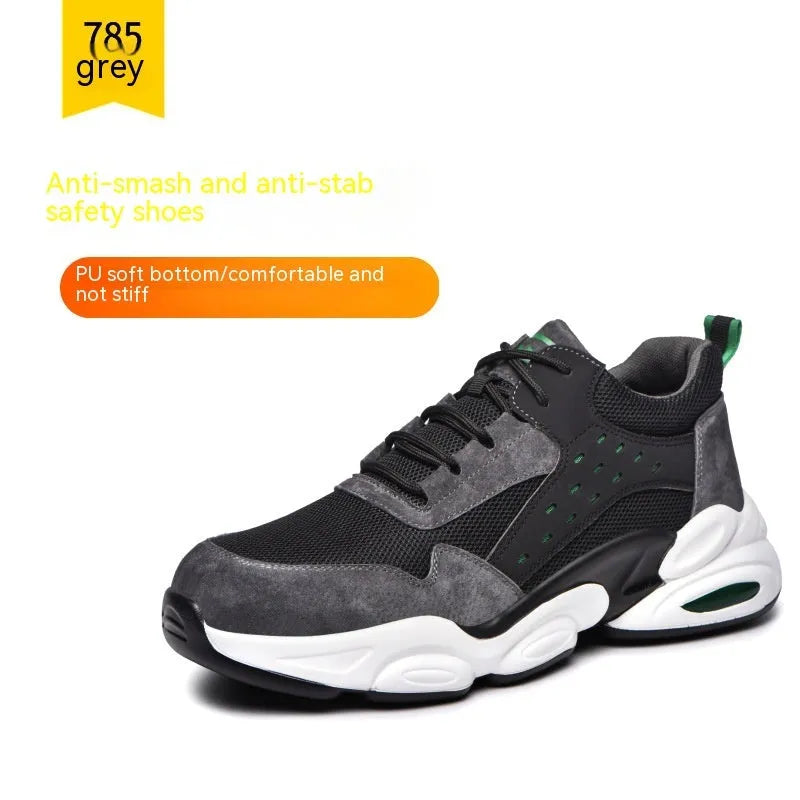 Mesh breathable safety shoes with flyknit upper in black, grey, or beige colours