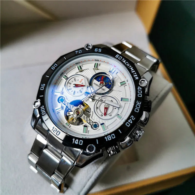Automatic mechanical men's watch with 12mm thickness in multiple colour case and dial combinations