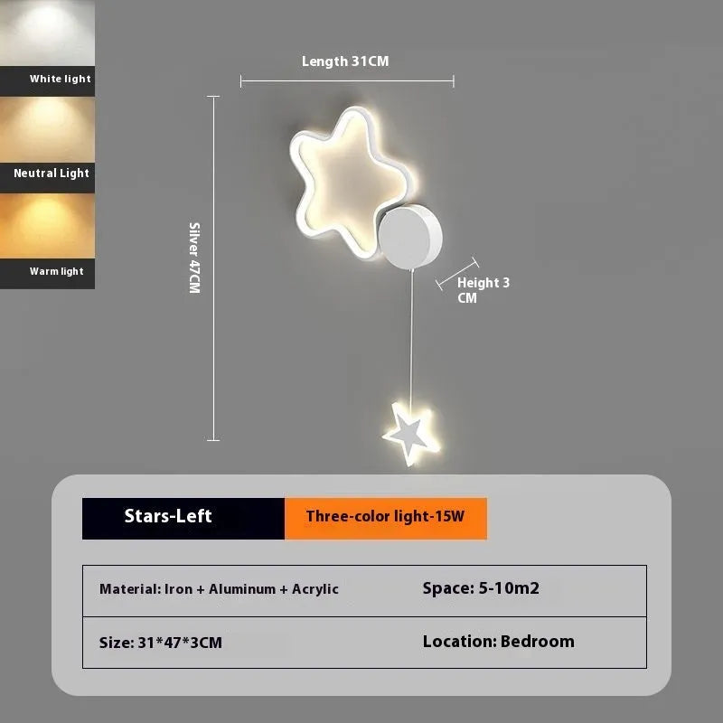 Children's cloud and star themed LED bedside wall lamp in black or white.