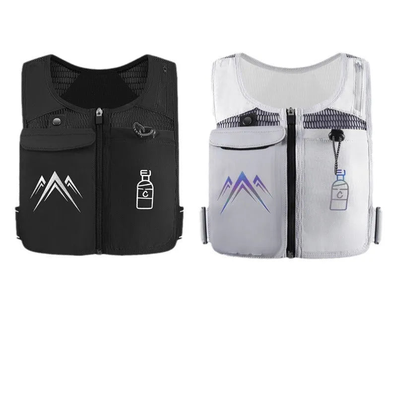 Sports running vest with integrated phone bag in breathable mesh fabric