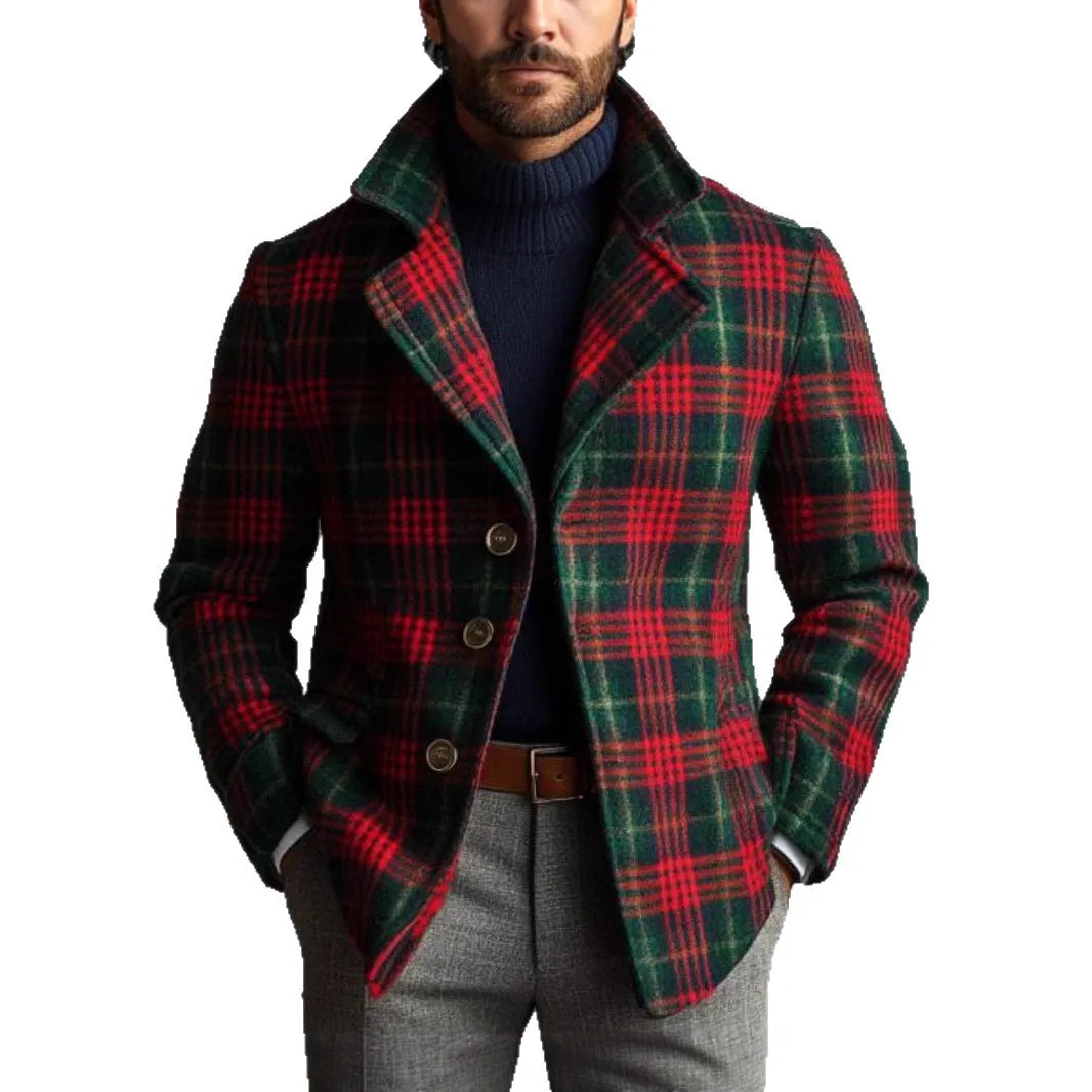 Men's red striped slim fit winter jacket with patch pockets, cotton blend, long sleeves