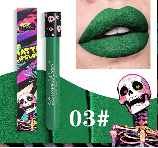 Halloween creative makeup lip gloss in skull test tube with matte gold silver finish