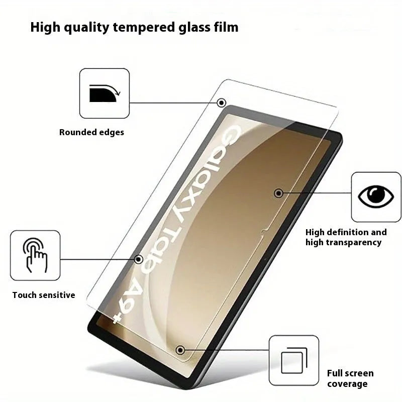 Samsung Galaxy Tab tempered glass screen protector in straight edge and arc edge designs.