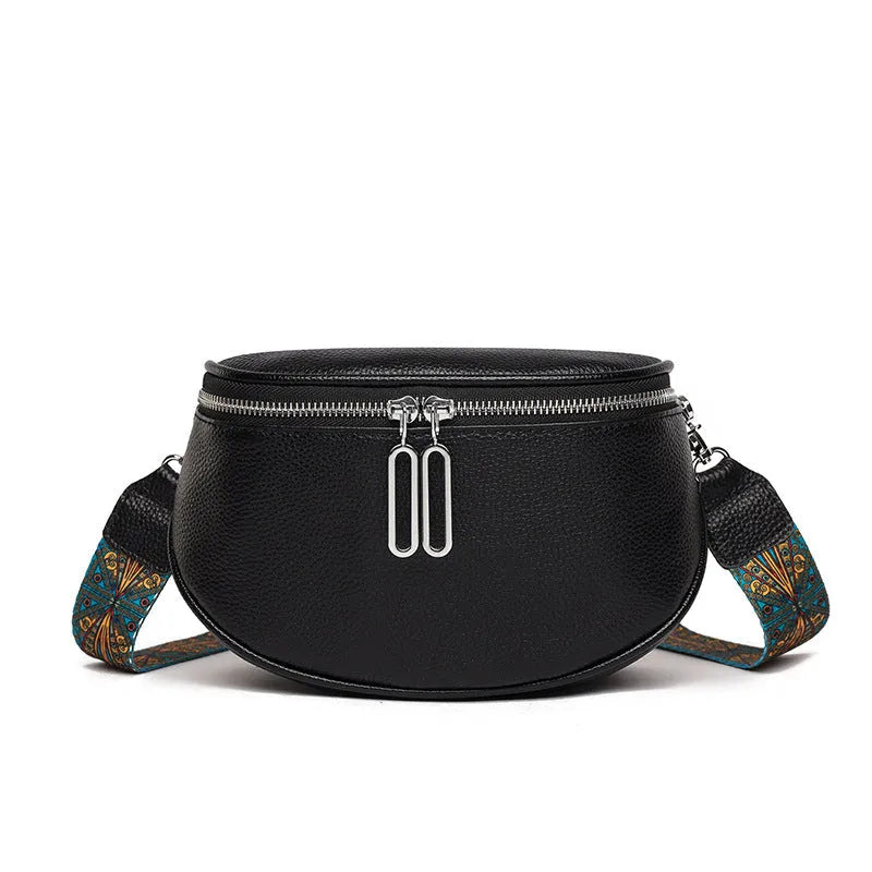 Women's soft PU leather crossbody messenger bag in saddle shape with single strap