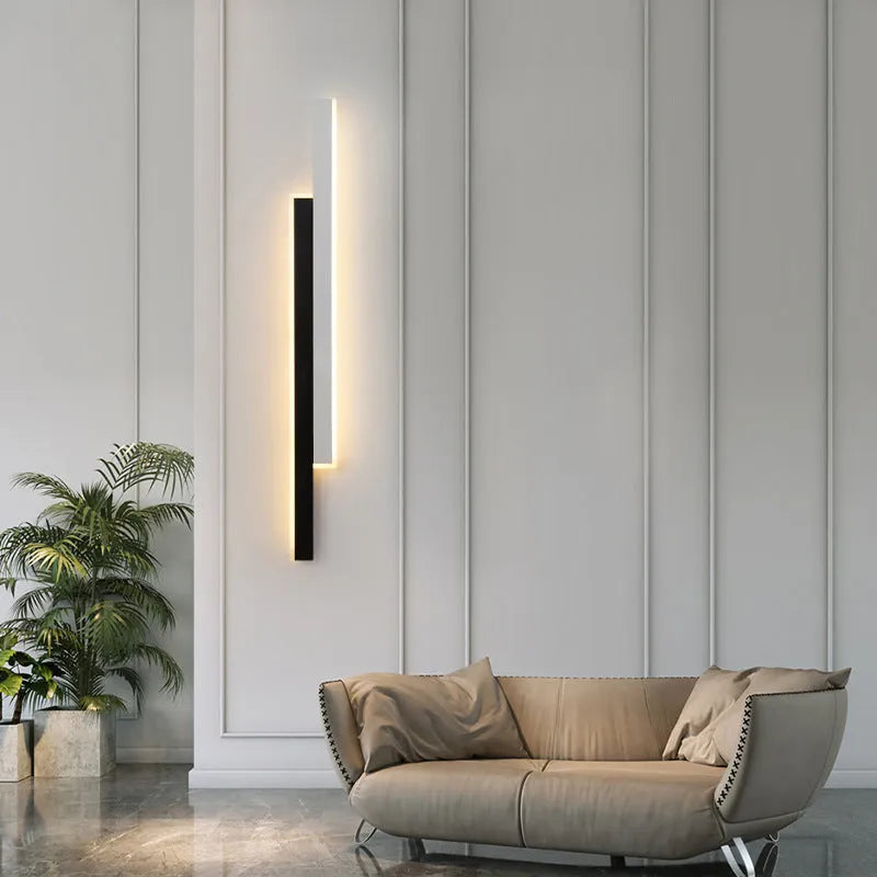 Black and white modern bedside wall lamp with strip lighting and grid-free design