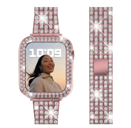 Apple Watch case with double diamond glass screen protection in multiple colour options