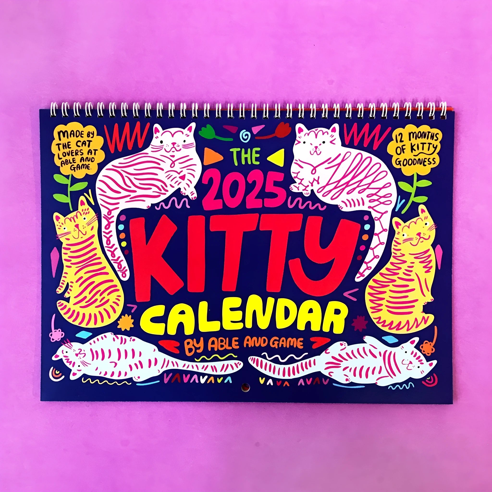 Cat-themed 2024 and 2025 wall calendar planner with monthly pages for home or office