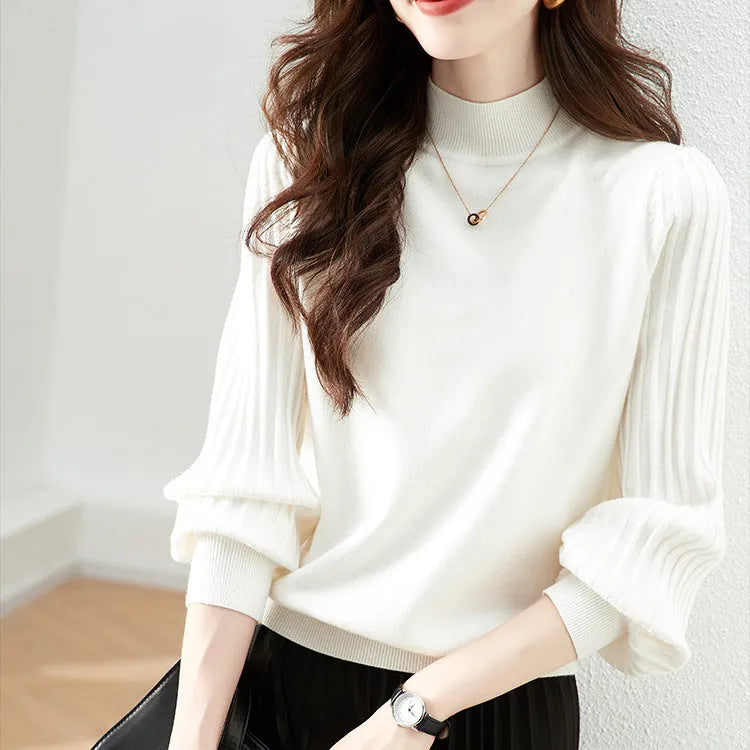 Slim fit half turtleneck shirt in sunken stripe knit fabric, available in four colours