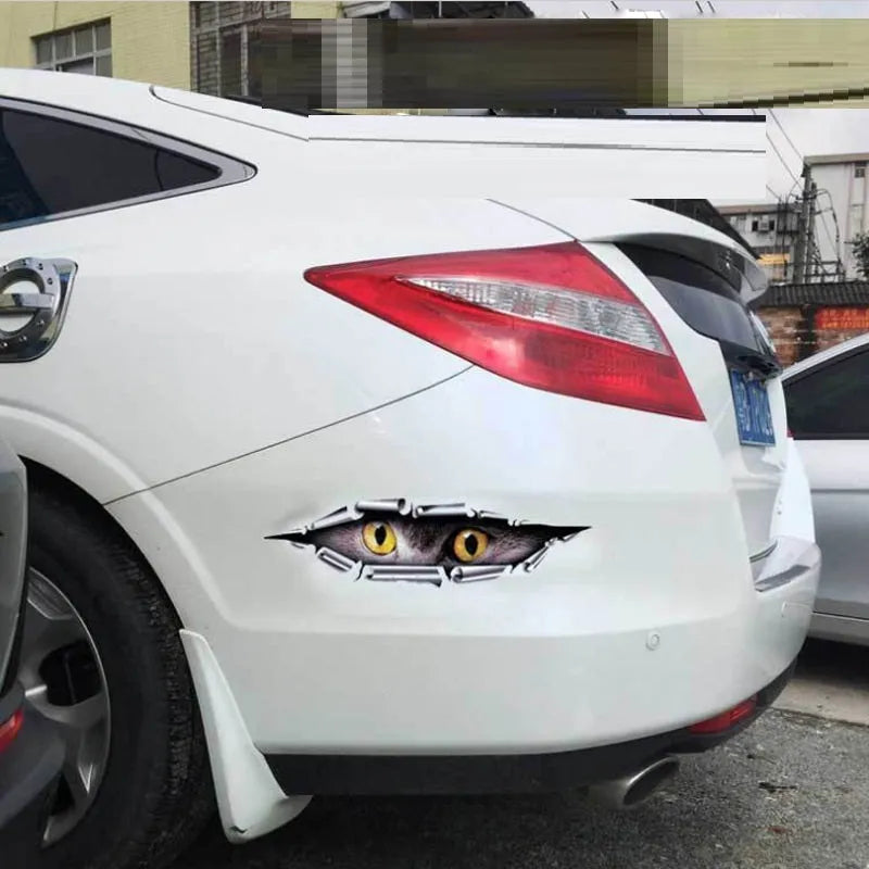 3D Tiger Eye or Eagle Eye peeping design car bumper sticker on transparent PVC background
