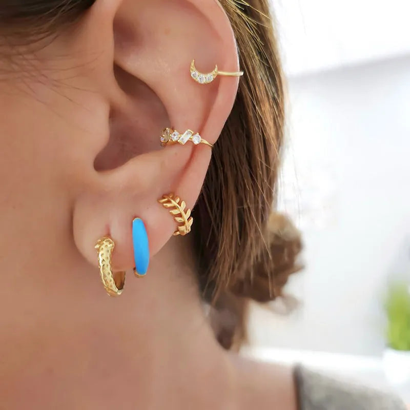 Geometric oval curved earrings with drip oil finish in seven colour options