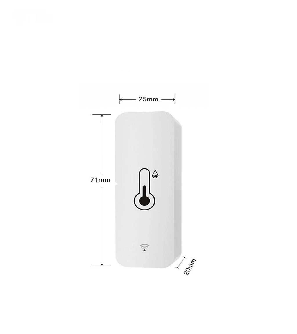 White WiFi Zigbee Tuya smart temperature humidity sensor with ABS housing measuring 72mm long