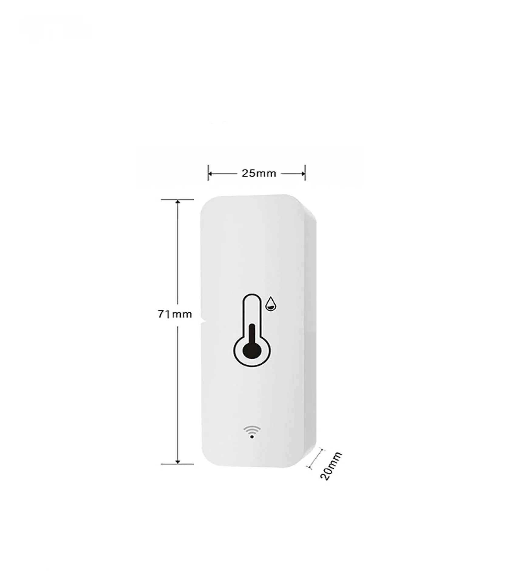 White WiFi Zigbee Tuya smart temperature humidity sensor with ABS housing measuring 72mm long