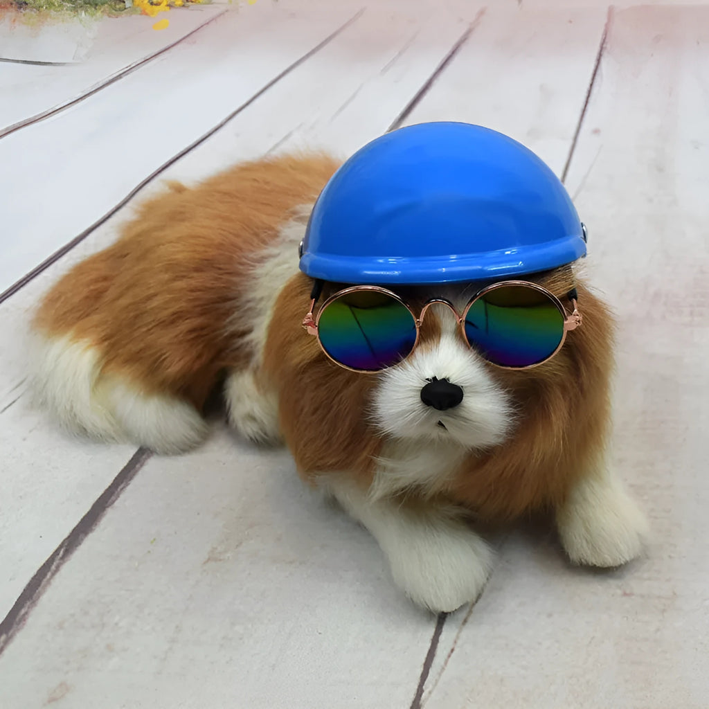 Plastic motorcycle-style cap helmet for a dog, shown in a solid colour with a Japanese aesthetic.