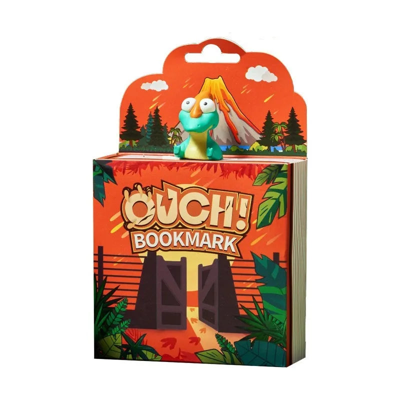 Dinosaur series bookmark with Tyrannosaurus rex, Triceratops, Stegosaurus, and Parasaurolophus animation-style illustrations