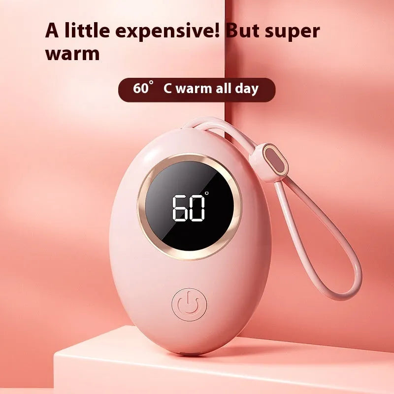 USB hand warmer with digital display in charming blue, portable mini heating pad