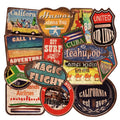 36 retro beach themed stickers with surfing and travel designs in 6-10 cm sizes with matte finish