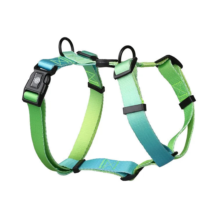 Gradient colour pet harness with chest and back straps in adjustable S, M, L sizes