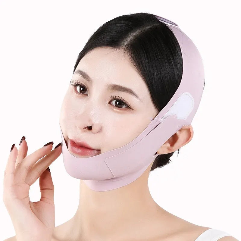 Small V face shaping mask with lifting bandage in purple or green graphene fabric