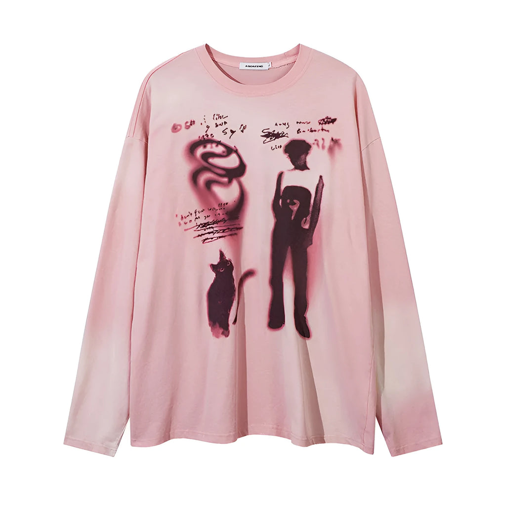 Women's dark grey cotton pullover with letter pattern and drop shoulder sleeves
