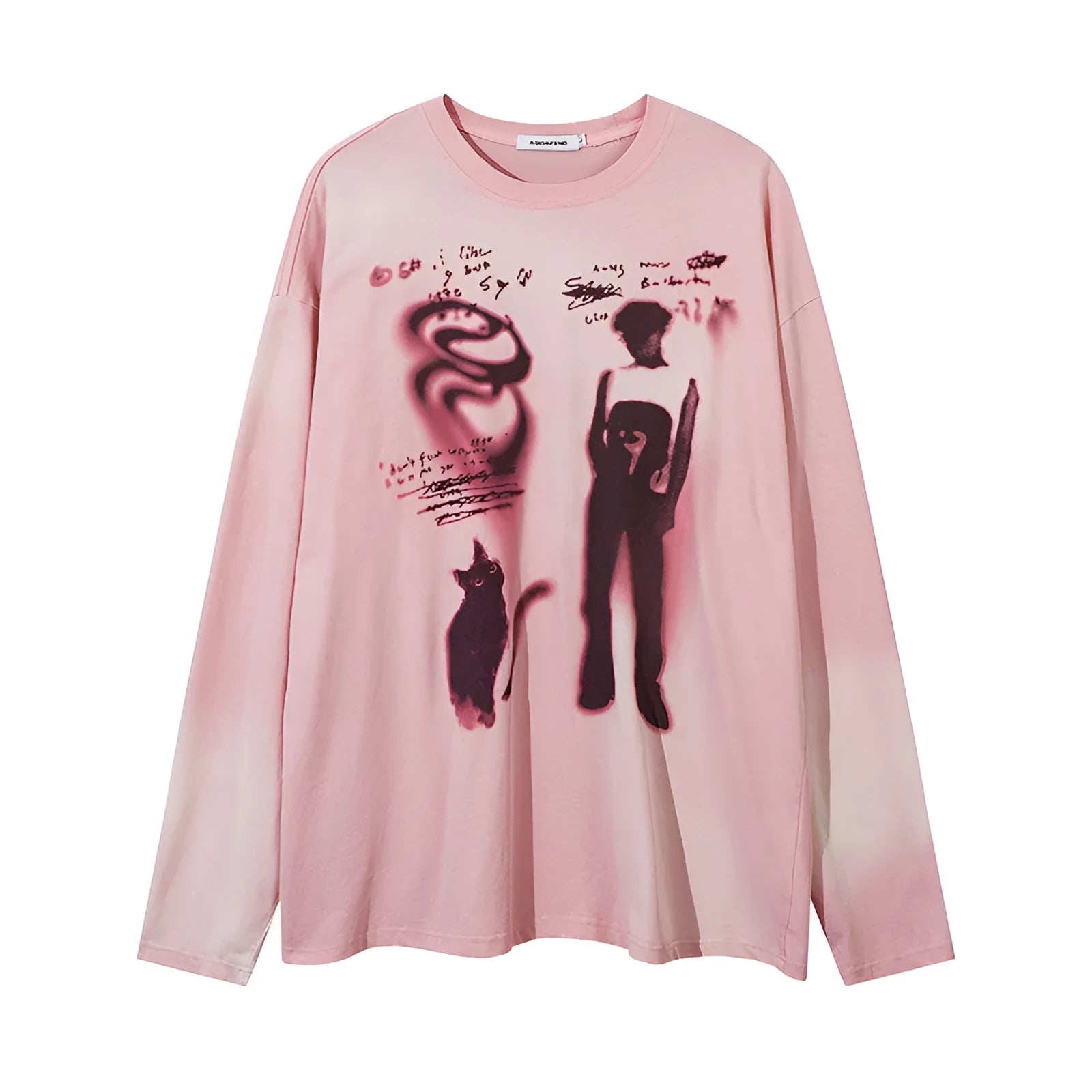Women's dark grey cotton pullover with letter pattern and drop shoulder sleeves