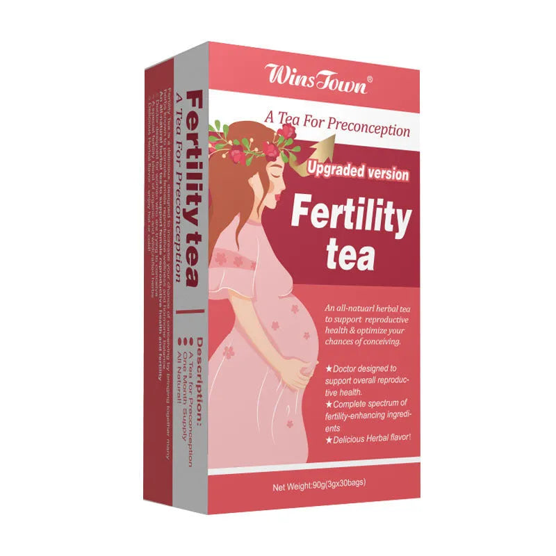 Fertility tea boxes containing 3x30 individual herbal tea bags for natural reproductive wellness support