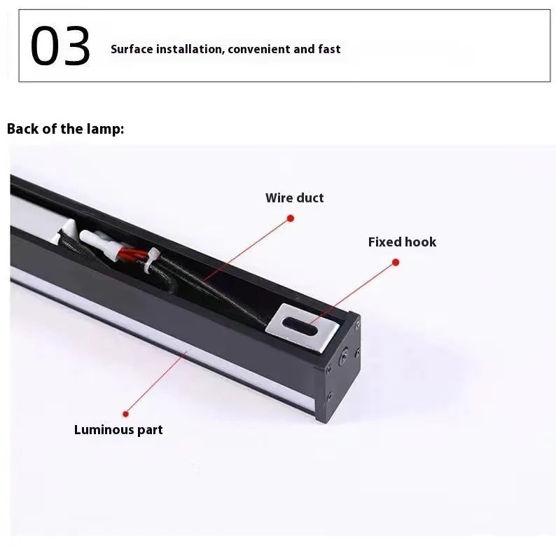 80 cm long black aluminium LED strip wall lamp with touch control for three light colours.