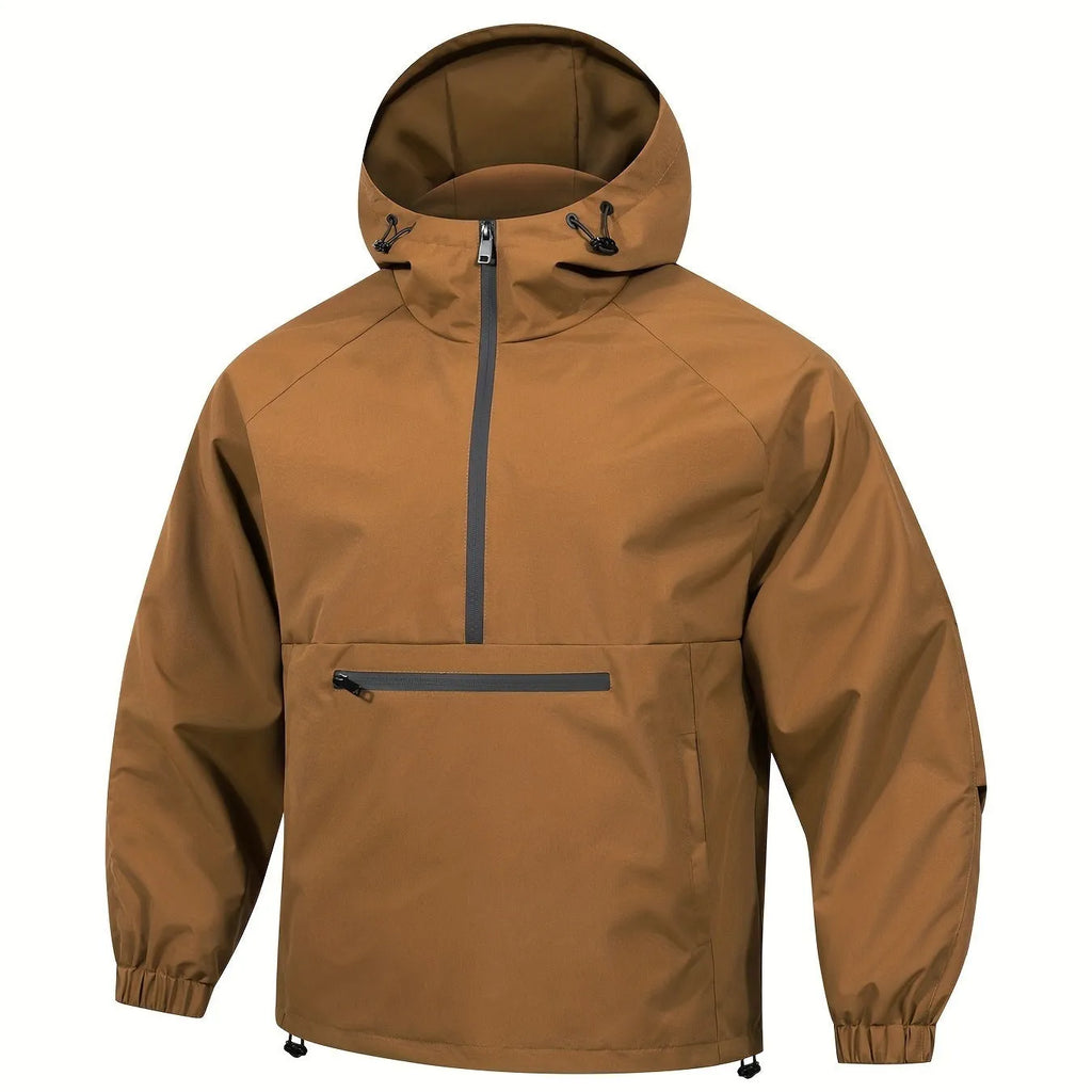 Men's loose half-zip hooded corduroy sweater jacket in Korean style with rabbit fur composition