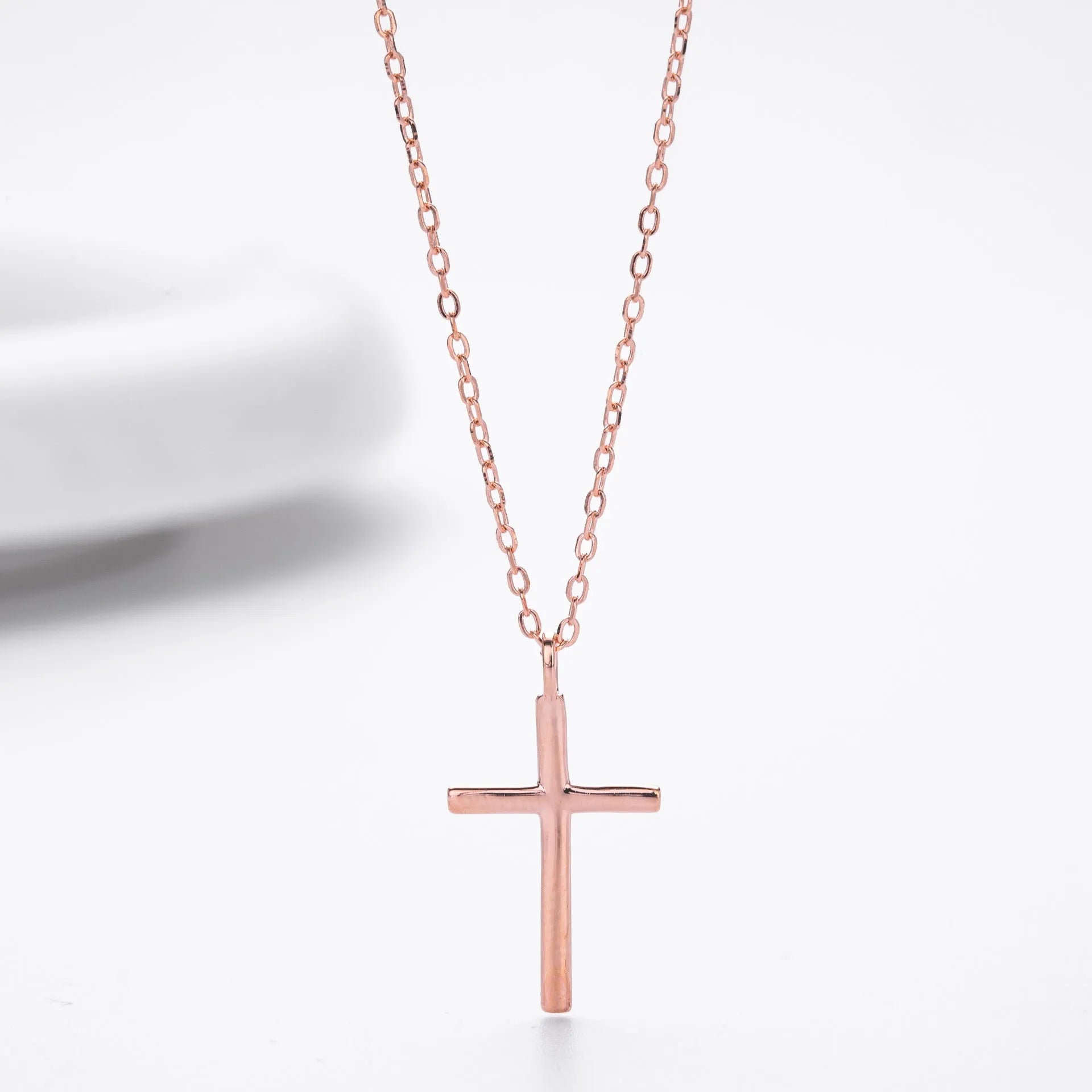 S925 sterling silver necklace with cross pendant on adjustable O-chain in gold, platinum, or rose gold finish