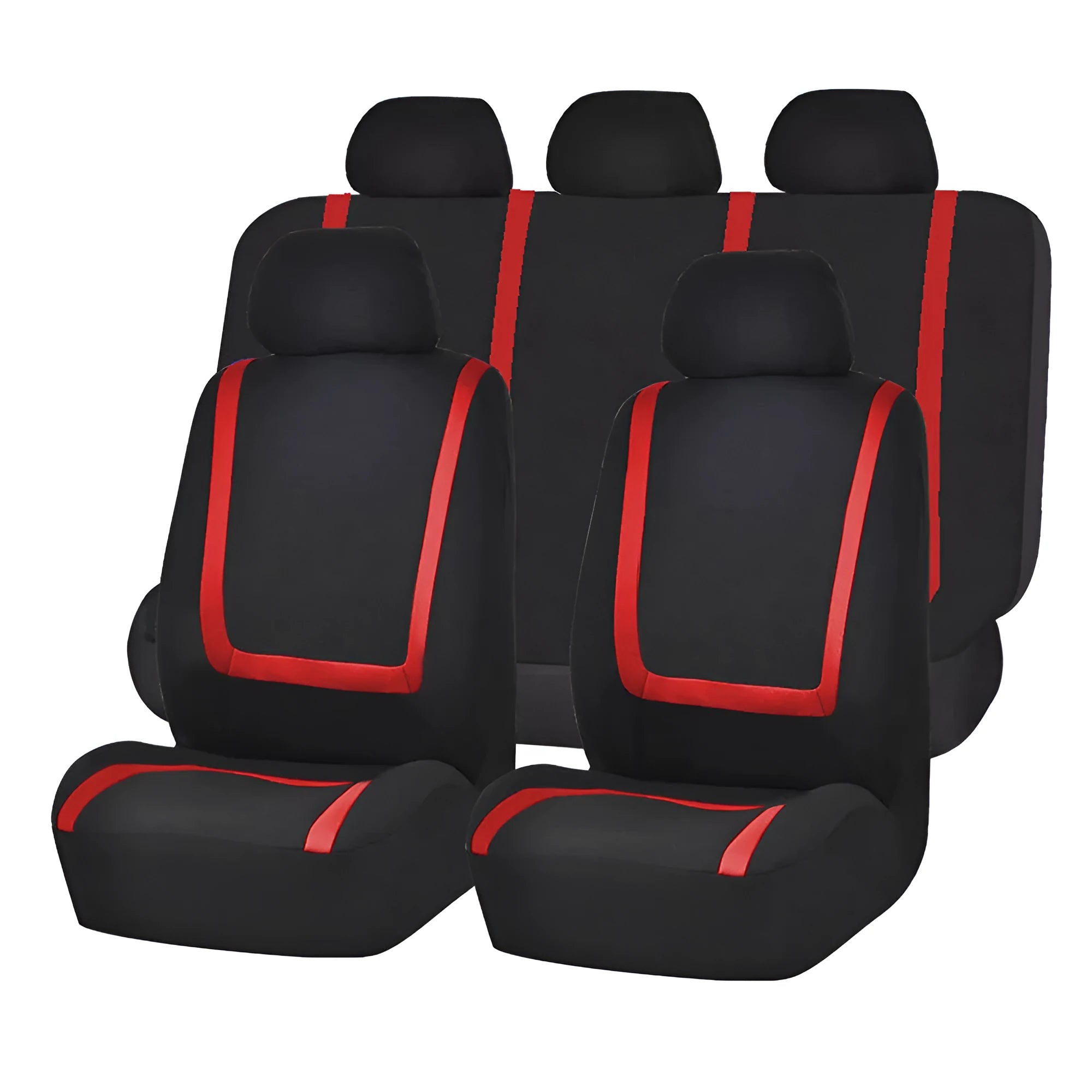 Universal four seasons car seat cover set in beige and black fabric installed on car seats.