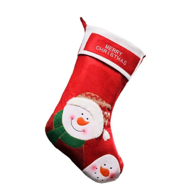 American-style non-woven fabric Christmas stocking decoration with snowman, elk, and elderly man designs