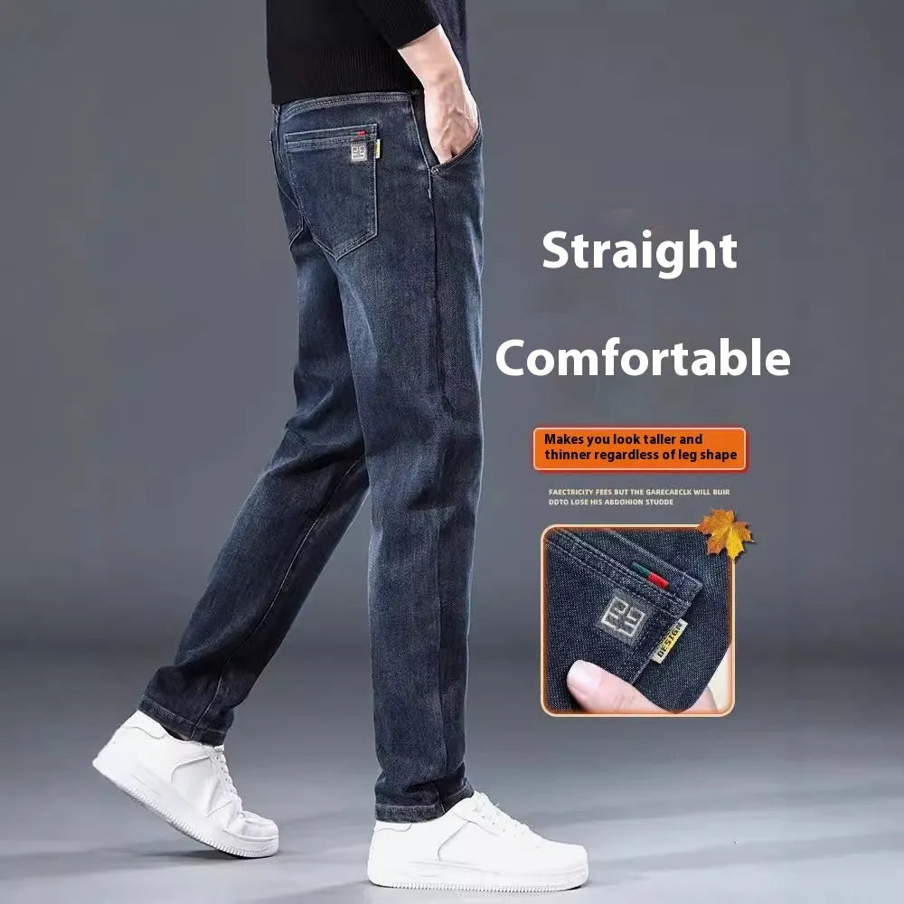 Blue grey slim straight casual trousers with mid waist and pencil pants silhouette for street fashion