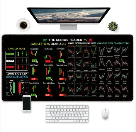 Game-themed printed rubber mouse pad with non-slip base on a desk.