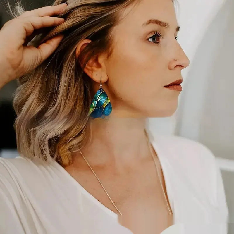 Acrylic drop earrings with printed flat branch knot design in personality style