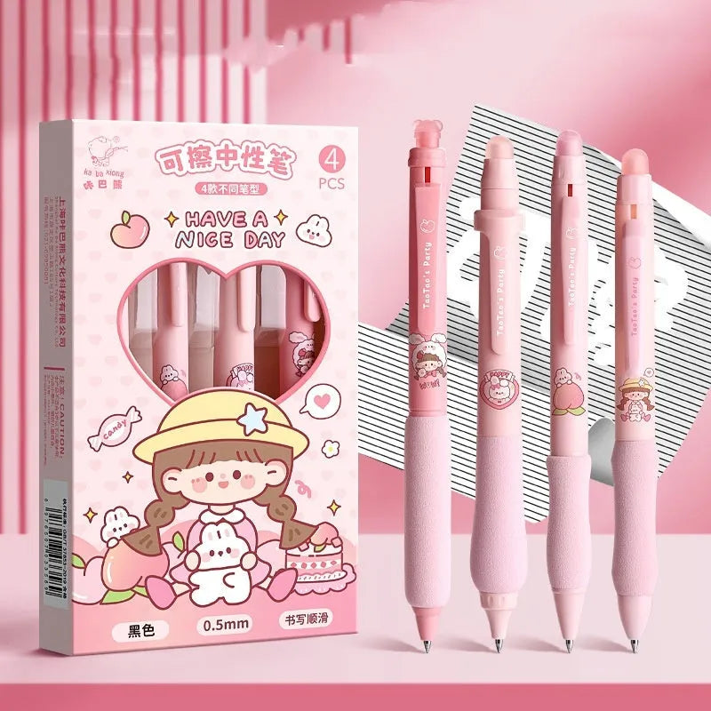 Cartoon erasable gel pen with 0.5mm tip in panda, bear or yellow hooded design