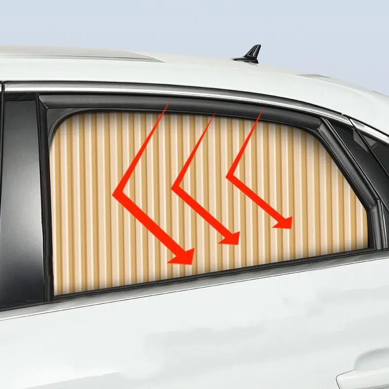 Auto retractable car sunshade in black colour showing roller shutter mechanism